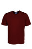 A plain micromesh T-shirt in deep maroon, featuring short sleeves and a simple design with a logo.