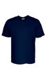A plain navy blue micromesh tee shirt for unisex adults, featuring short sleeves and a round neckline.