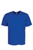 A plain blue unisex micromesh tee shirt displayed on a white background, featuring a logo on the neckline.