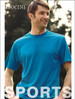 A blue unisex micromesh tee shirt, featuring a relaxed fit and a logo on the upper left.