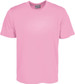 A pink micromesh T-shirt featuring short sleeves and a label inside the neckline. It has a simple design.