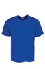 A blue micromesh T-shirt featuring a crew neck design and short sleeves. The shirt has a logo on the neckline.