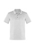 A light grey short sleeve polo shirt with a collar and a logo on the chest.