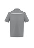 A grey short sleeve polo shirt featuring a subtle reflective stripe on the back and a logo on the front.