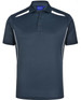 Men's sustainable poly/cotton polo shirt in navy with contrasting white panels. Features a collar and three-button placket.