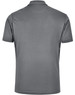 A grey men's sustainable poly/cotton polo shirt with a classic collar and short sleeves, featuring a logo.