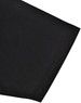A close-up of a black polo shirt sleeve, featuring contrasting stitching and a small logo.
