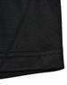 A close-up of a black polo shirt featuring a contrast collar and short sleeves, with visible stitching details.