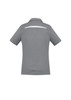A short sleeve polo shirt in grey with a back stripe detail and a logo.