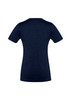 A navy short sleeve tee, featuring a fitted style and a logo on the back.