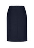 A below-knee women's skirt in navy with a zip closure at the back. Includes a logo.