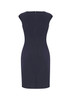 A navy blue women's dress with a fitted silhouette and cap sleeves, featuring a zip closure at the back.