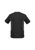 A black short sleeve tee with white piping and a logo. The shirt has a sporty design and a smooth finish.