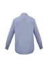 A blue check pattern long sleeve button-up shirt with a standard collar and cuffed sleeves.
