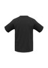 A black short sleeve tee for kids featuring a logo. The design includes raglan sleeves.