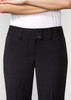 A black pair of women's slacks featuring a button closure and a tailored fit at the waist.