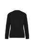 A black women's woolmix cardigan featuring long sleeves and a simple back design. It includes a branding logo.