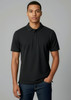 A black short sleeve polo shirt for men, featuring a classic collar and a logo on the chest.