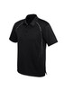 A black short sleeve polo shirt featuring a subtle design and a logo on the front.