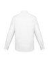 A white long sleeve button-up shirt with a classic fit and cuffed sleeves, featuring a back view.