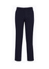 Navy slimline pants with a tailored fit, featuring a waistband and pockets. Includes a logo on the back.