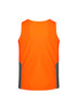 A hi-vis singlet in orange with grey side panels, featuring a logo on the back.