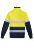 A high visibility pullover in bright yellow and navy, featuring hoop tape detailing and a quarter zip design.
