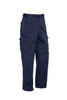 Navy men's cargo pants featuring multiple pockets and a belt. The design is practical and casual, with a branded logo.