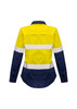 A long-sleeve shirt featuring a navy base with bright yellow panels and reflective strips, designed for visibility.