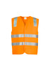 An orange unisex hi-vis vest featuring silver reflective stripes, designed for safety wear. It has a logo.