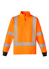 A unisex hi-vis orange jumper featuring grey reflective stripes and a zip collar. Includes a logo on the garment.