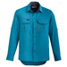 A men's long sleeve outdoor shirt in teal, featuring a button-up front and two chest pockets. It has a logo on it.