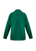 A green women's outdoor long sleeve shirt with a button-up design and logo on the back.