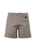 Men's rugged cooling shorts in a light grey colour, featuring a front button closure and a side pocket.