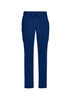 Navy blue men’s straight leg scrub pants with pockets and an elastic waistband. Features a logo.