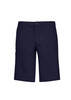 Men's comfort waist cargo shorts in navy blue, featuring side pockets and a logo. Designed for casual wear.