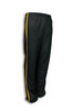 Track pants in dark green with a yellow stripe down the side, featuring a logo on the back.