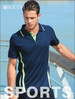 A unisex navy sports polo with green accents and a logo, designed for athletic wear.