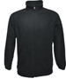 A black unisex polar fleece zip-through jacket with a high collar and full front zip. Features long sleeves and a fitted design.