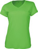 A ladies' brushed v-neck tee shirt in bright green with a fitted design and a logo.