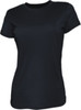 A black ladies' brushed tee shirt with a classic crew neckline and short sleeves. Features a logo.