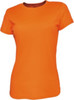 An orange ladies' brushed tee shirt with short sleeves and a round neckline, featuring a logo.