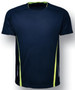 A navy blue unisex sports tee with lime green accents and a logo. Suitable for activewear and casual use.