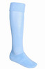 Light blue sports socks featuring a ribbed top and smooth finish, with a logo on the side.