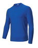 A long-sleeved blue rashie with a round neckline and a simple design. It features a logo on the front.
