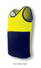 A Hi-Vis singlet in fluro yellow and navy, featuring a logo, designed for unisex adults.