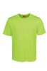 A bright green plain round neck tee shirt with short sleeves and a logo on the label.