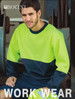 A bright hi-vis green and navy jumper designed for unisex adults, featuring a logo on the chest.