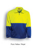 Fluro yellow and royal blue unisex fleece jumper featuring a half-zip design and an attached logo.