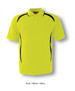 Fluro yellow and navy unisex hi-vis safety polo shirt with a simple design and logo.